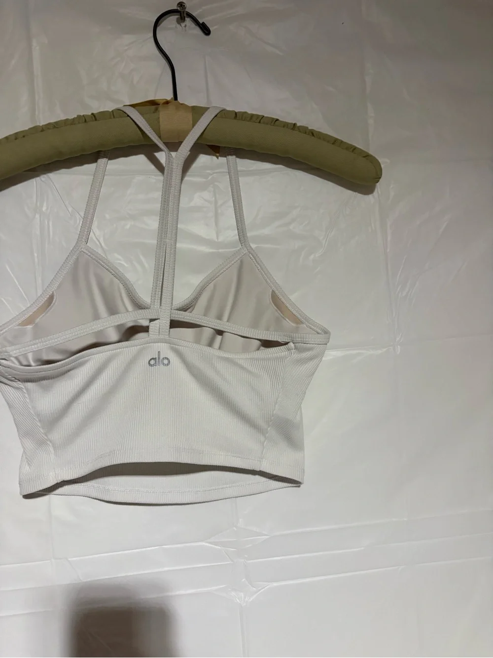 ALO Yoga White Ribbed Cropped Camisole with Strappy Back Detail